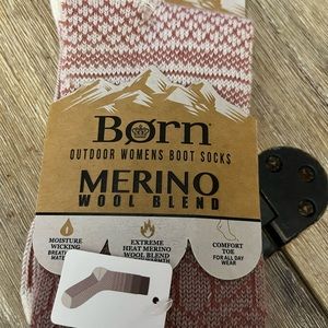 Born merino wool boot socks maroon & cream